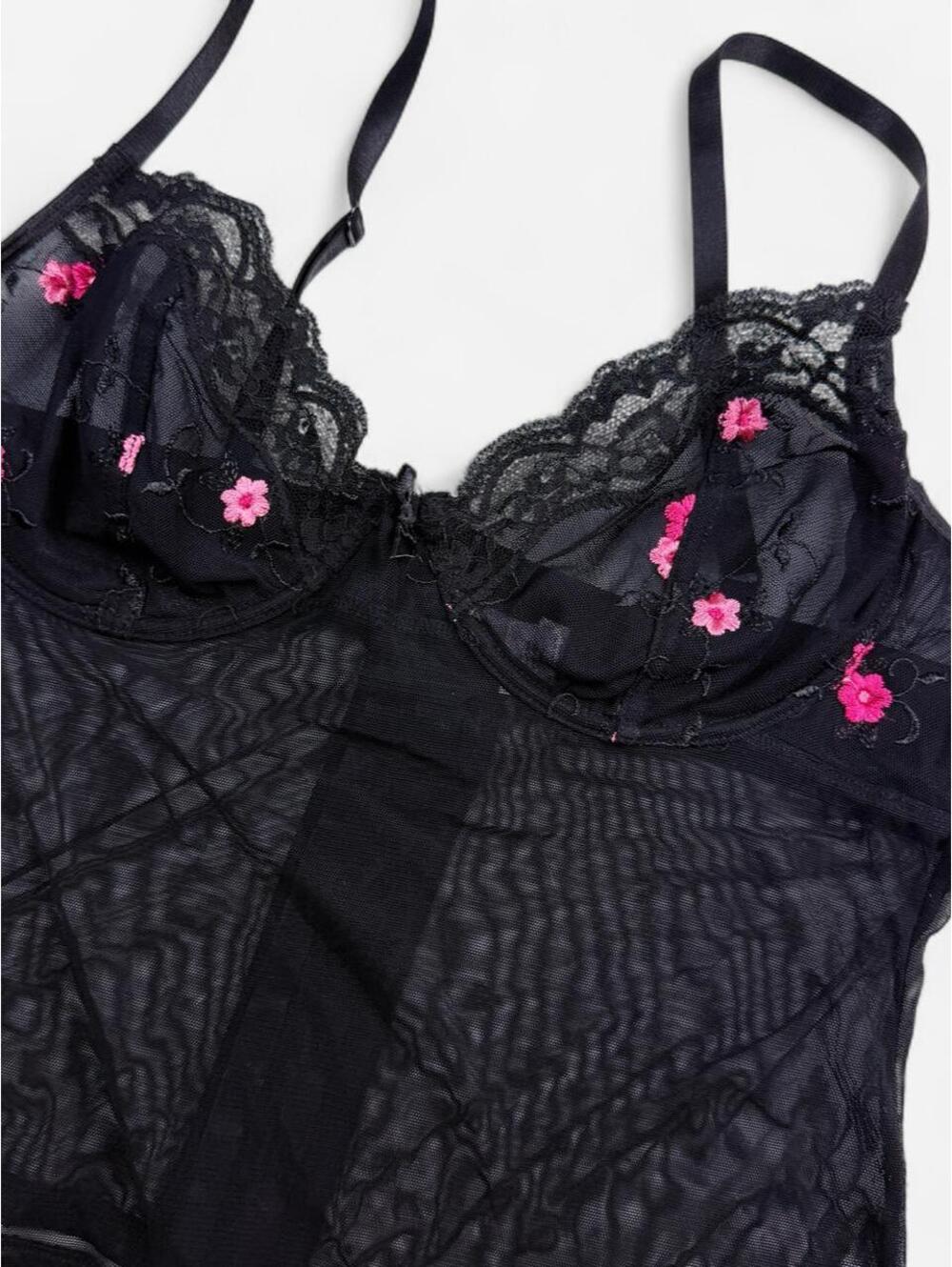 Rampage Vintage Y2K Black Mesh Floral Corset Bustier Top